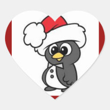 Christmas Penguin Heart Stickers