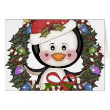 Christmas Penguin Holiday Wreath Cards