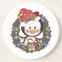 Christmas Penguin Holiday Wreath Coasters