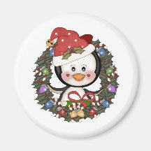 Christmas Penguin Holiday Wreath Fridge Magnets