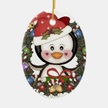 Christmas Penguin Holiday Wreath Christmas Ornament