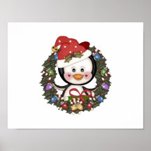 Christmas Penguin Holiday Wreath Poster