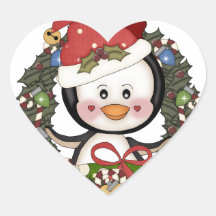 Christmas Penguin Holiday Wreath Sticker