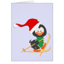 Christmas Penguin Skiing Card