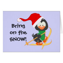 Christmas Penguin Skiing Snow Card