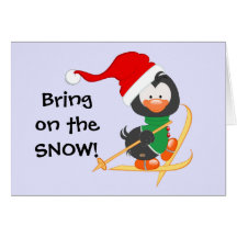 Christmas Penguin Skiing Snow Cards
