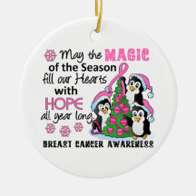 Christmas Penguins Breast Cancer Ornaments