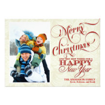 Christmas Photo Flat Card - Red & White Personalized Announcement