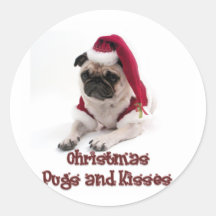 Christmas Pugs and Kisses Round Sticker