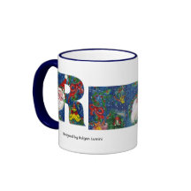 CHRISTMAS R LETTER / SANTA   RED RIBBON MONOGRAM MUGS