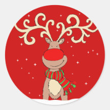 Christmas reindeer red round sticker
