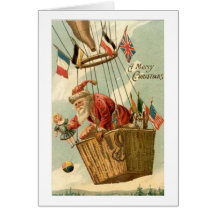 Christmas Santa in Hot Air Balloon Greeting Card