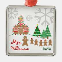 Christmas Schoolhouse Scene - Gingerbread Teacher Ornament
