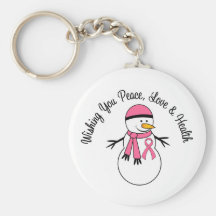 Christmas Snowman Breast Cancer Ribbon Keychain