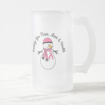 Christmas Snowman Breast Cancer Ribbon Mugs
