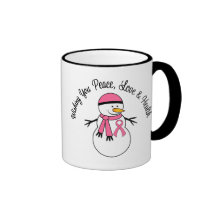 Christmas Snowman Breast Cancer Ribbon Mugs