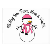 Christmas Snowman Breast Cancer Ribbon Postcard