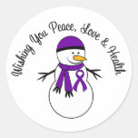 Christmas Snowman Pancreatic Cancer Ribbon Stickers