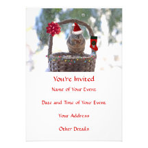 Christmas Squirrel in Snowy Basket Personalized Invites