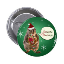 Christmas Squirrel with Snowflakes Pinback Buttons