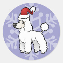 Christmas Standard/Miniature/Toy Poodle puppy cut Round Stickers