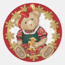 Christmas Teddy Bear - Girl Round Sticker