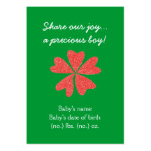 Christmas themed pocket birth announcement business cards