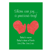 Christmas themed pocket birth announcement business cards