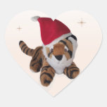Christmas Tiger Santa Hat Pink Heart Name Gift Tag Heart Sticker