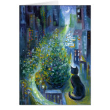 Christmas Tree Balcony View Cat Cards