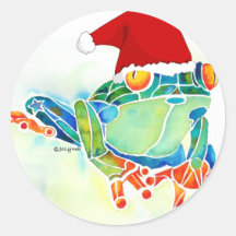 Christmas Tree Frog Round Stickers