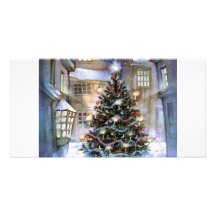 Christmas tree on street personalized photo card