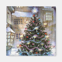 Christmas tree on street refrigerator magnets