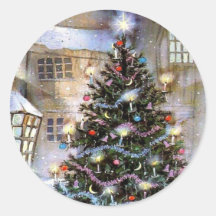 Christmas tree on street round sticker