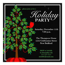 Christmas Tree Red Bird Party Invitation