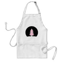 Christmas Tree Ribbons Snowy Sky Pink Aprons