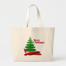 Christmas Tree with Red Ribbon Canvas Bags