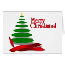 Christmas Tree with Red Ribbon Greeting Cards