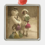 Christmas Vintage Victorian Girl Snowman Christmas Ornament