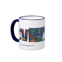 CHRISTMAS W LETTER / SANTA   RED RIBBON MONOGRAM MUGS