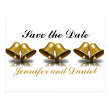 Christmas Wedding Save the Date Gold Bells Postcard