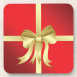 Christmas Wrapping with Gold Bow Beverage Coaster
