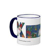 CHRISTMAS X LETTER / SANTA   RED RIBBON MONOGRAM MUG