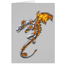 Chrome Dragon with Flames Greeting Cards