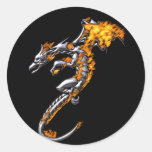 Chrome Dragon with Flames Round Sticker