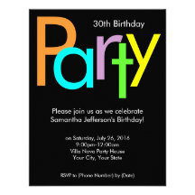 Chunky Block Colours 30th Birthday Party Invitatio