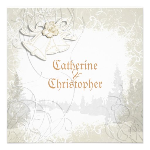 Church bells n floral wedding white personalised announcement