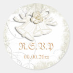 Church bells n floral wedding white round stickers