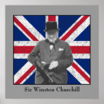Churchill Posing With A Tommy Gun Posters