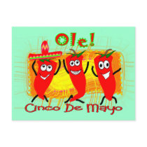 Cinco de Mayo 3 Dancing Chilli Peppers-Adorable Postcard